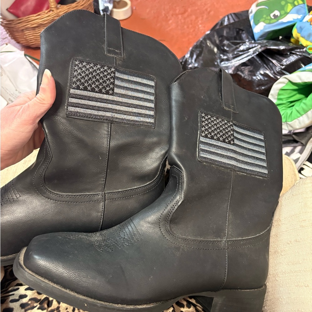Patriotic Black Western Boots
